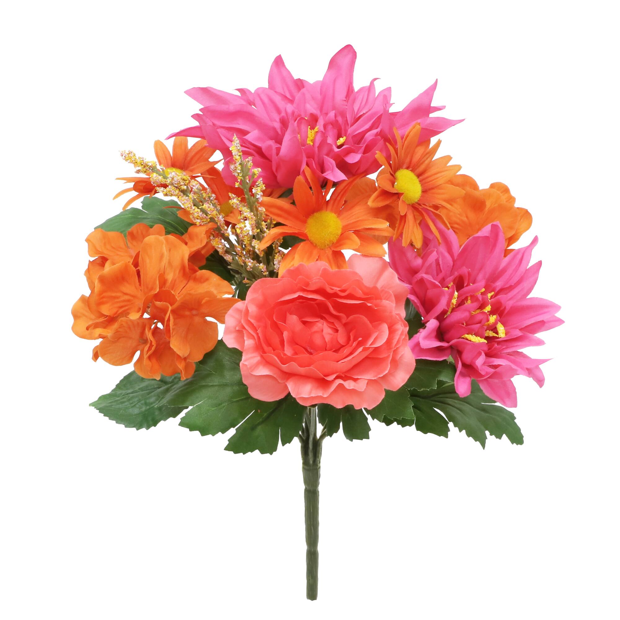 13" Orange & Fuchsia Dahlia, Ranunculus & Hydrangea Bush by Ashland®